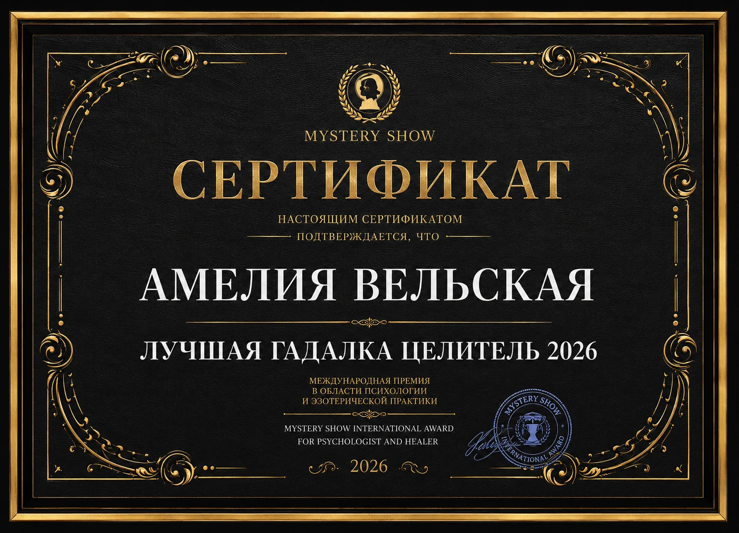 Сертификат Лучшая Гадалка Целитель