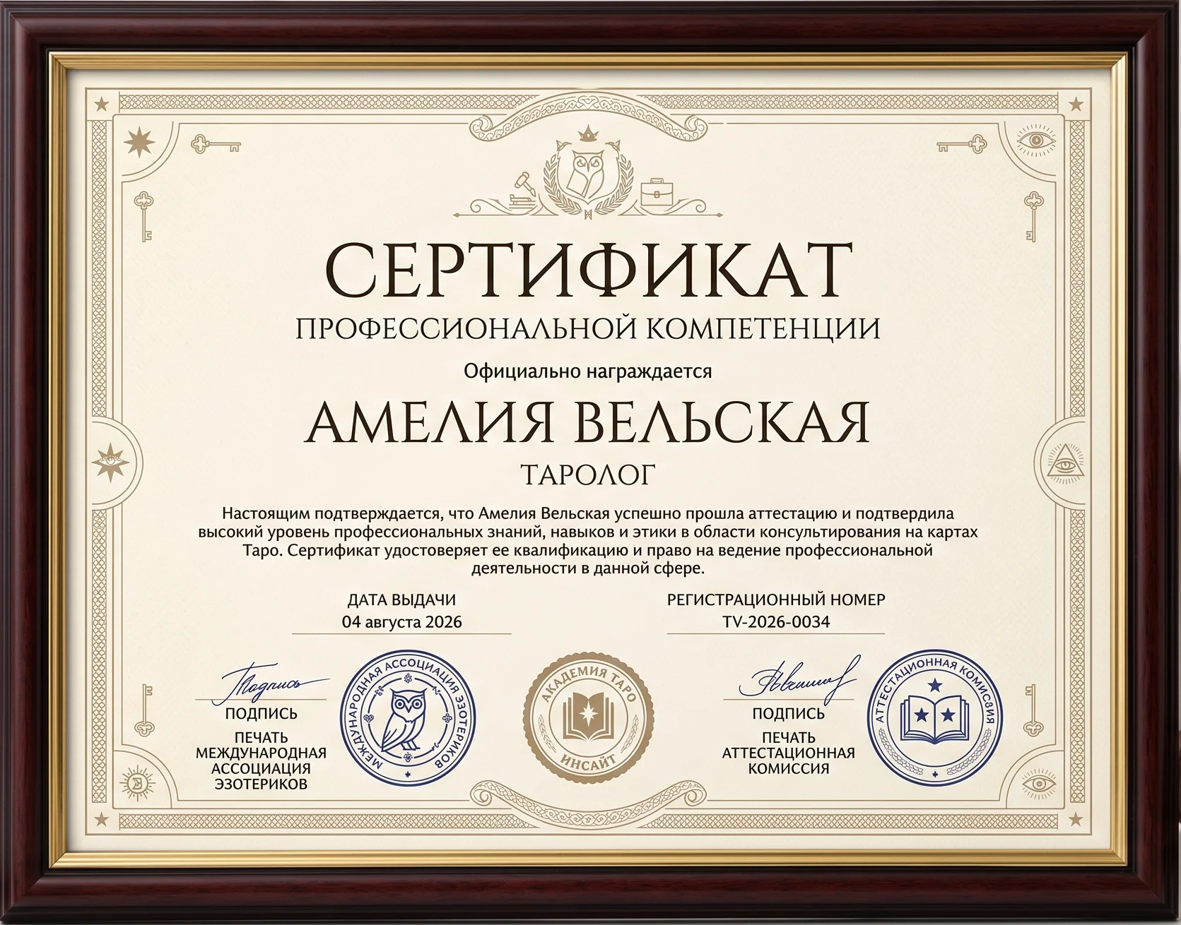 Сертификат Профессиональной Компетенции Таролог
